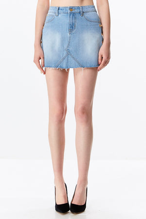 Chain Detail Denim Mini Skirt