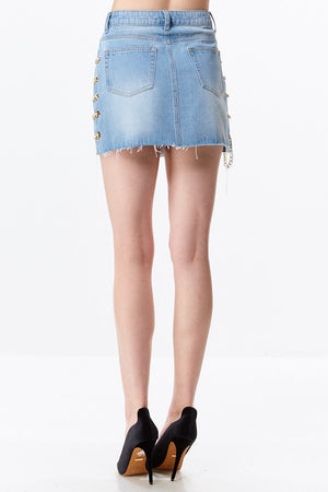 Chain Detail Denim Mini Skirt