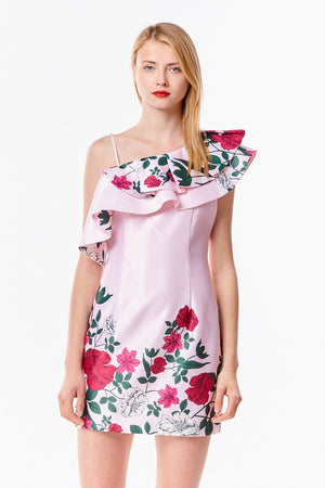 Satin Bodycon Dress with Floral Watercolor