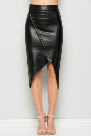 Zipper Asymmetrical Faux Leather Skirt