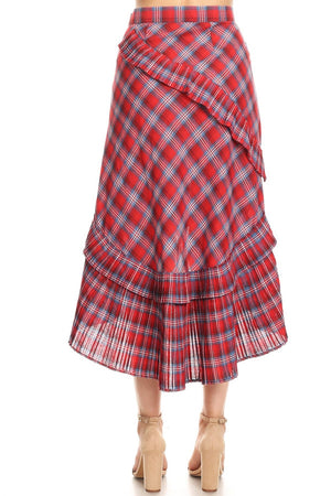 Hi-Lo Faux Wrap Plaid Skirt