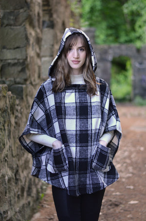 Plaid Hooded Poncho Scarf With Pockets