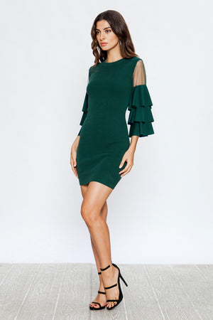 Knit Dress Tiered Ruffle Sleeves