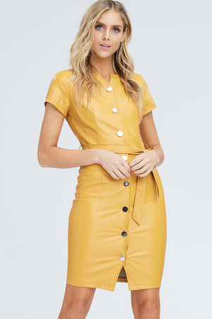 Faux Leather Button Up Shift Dress