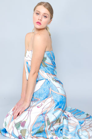 Royal Print Strapless Maxi Dress
