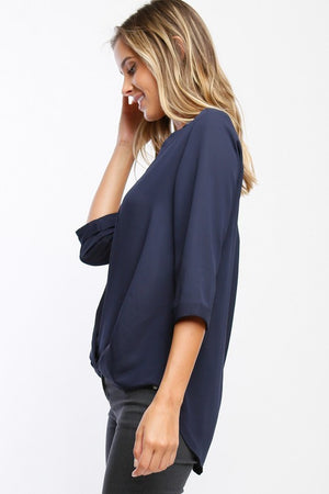 Draped Blouse With 3/4 Sleeves
