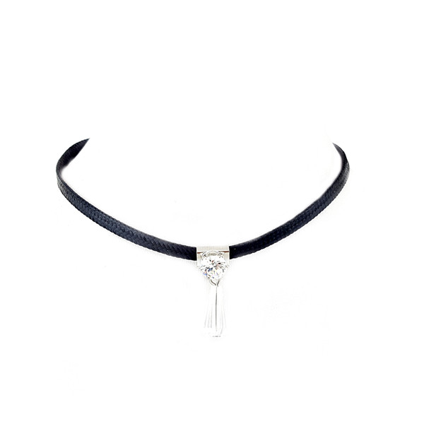 Delicate Leather with Crystal Drop Choker