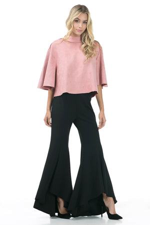 Faux Suede Crop Top with Flutter Sleeve