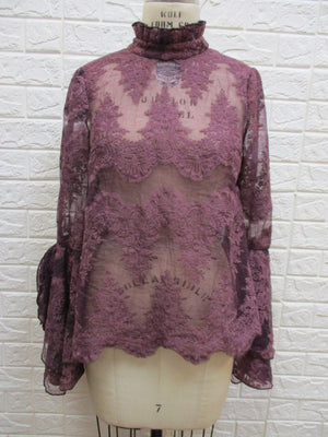 Lace Scallop Blouse with Bell Sleeves