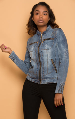 Zippers Fitted Denim Jacket