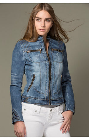 Zippers Fitted Denim Jacket