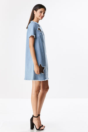 Denim Dress with Star Cut Outs