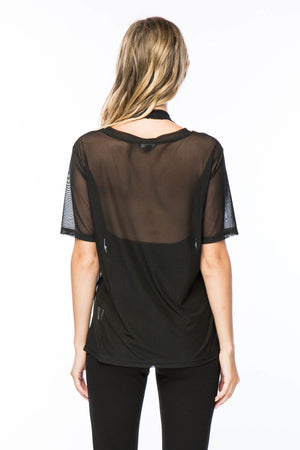 Sheer Mesh Top With Flower Patch