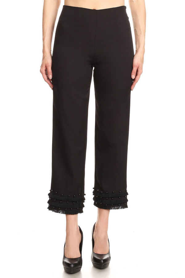 Highwaist Ankle Pant with Pearl Trim