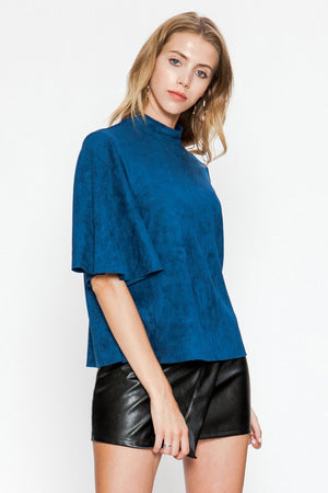 High Neck Faux Suede Top
