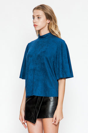 High Neck Faux Suede Top