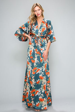 Tie Front Kimono Maxi Dress