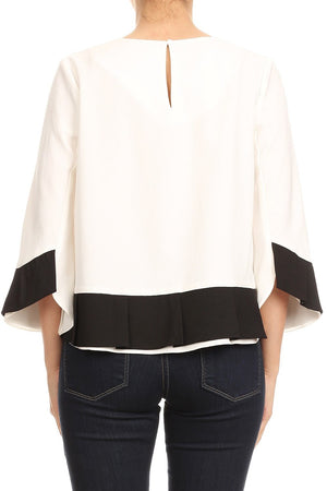 Colorblock Blouse with Bow Detail