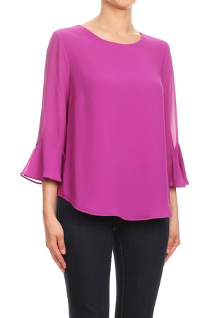 Flowy Chiffon Blouse with Bell Sleeves