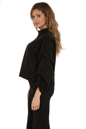 Faux Suede Tacking Sleeve Top