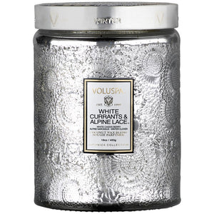 HOLIDAY LARGE GLASS JAR CANDLE WHITE CURRANT & ALPINE LACE