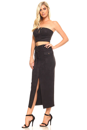 Faux Suede Double Pocket Skirt