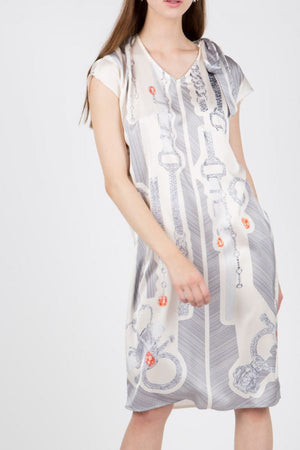 Scarf Print Dress with Sash