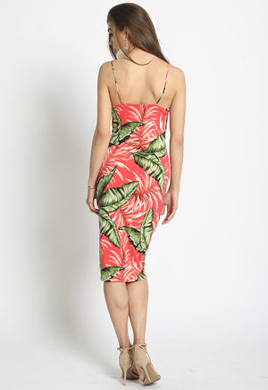 Cowl Neck Tropical Print Slip Dress
