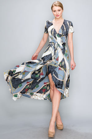 Royal Print Wrap Maxi Dress