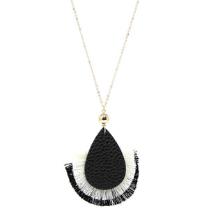 Leather Drop with Fringe Necklace
