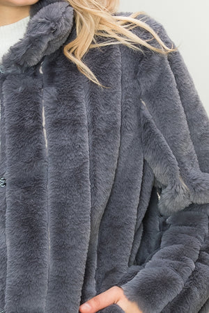 High Neck Faux Fur Coat