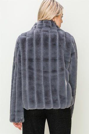 High Neck Faux Fur Coat
