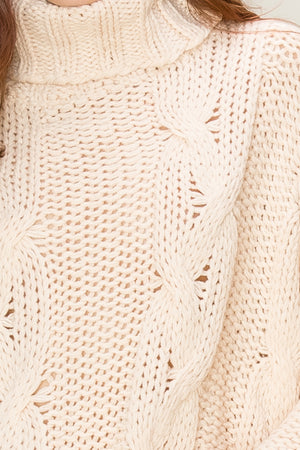 Loose Fit Cable Knit Turtleneck Sweater