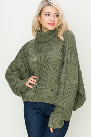 Loose Fit Cable Knit Turtleneck Sweater