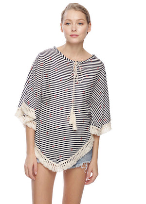 Anchors Nautical Pullover with Fringe
