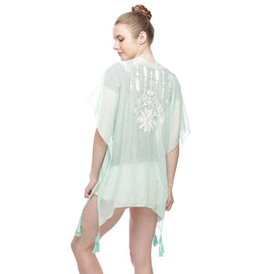 Embroidered Back Poncho with Tassels