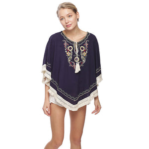 Embroidered Fringe Pullover Top