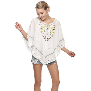 Embroidered Fringe Pullover Top