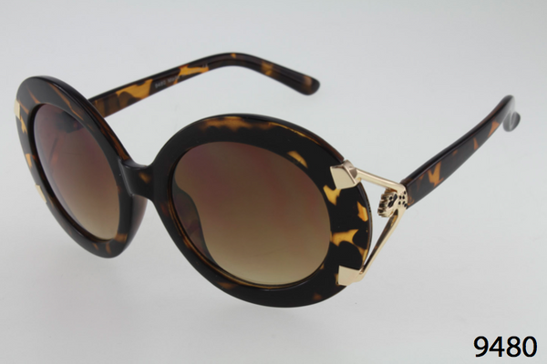 Oversized Round Sunglasses with Gold Hinge