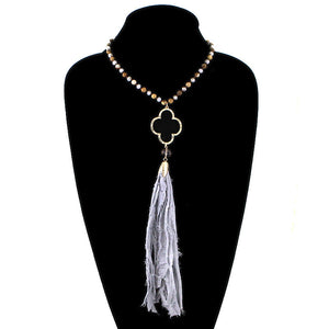 Beaded Necklace with Fluer de lis and Fringe