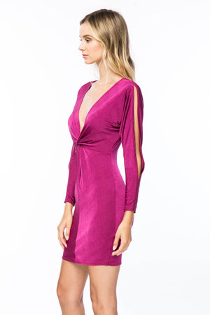 PLUNGING KNOT FRONT BODYCON DRESS