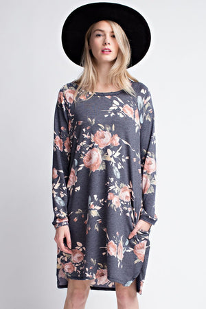 Floral Print French Terry Tunic Dress