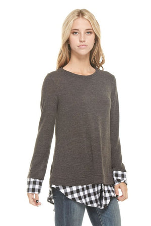 Knit Sweater with Plaid Layers
