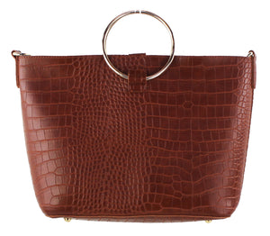 FAUX CROC RING HANDLE TOTE