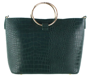 FAUX CROC RING HANDLE TOTE