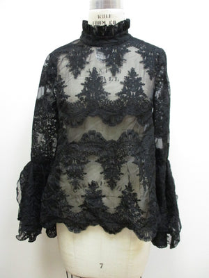 Lace Scallop Blouse with Bell Sleeves