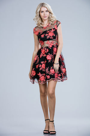 EMBROIDERED CUTOUT PARTY DRESS