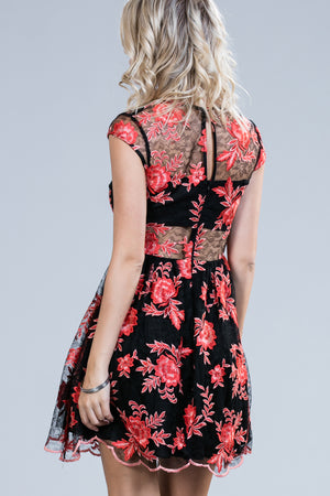 EMBROIDERED CUTOUT PARTY DRESS