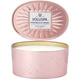OVAL TIN 2 WICK CANDLE PROSECCO ROSE