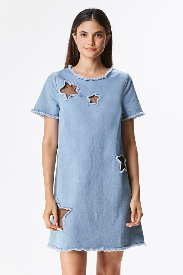 Denim Dress with Star Cut Outs